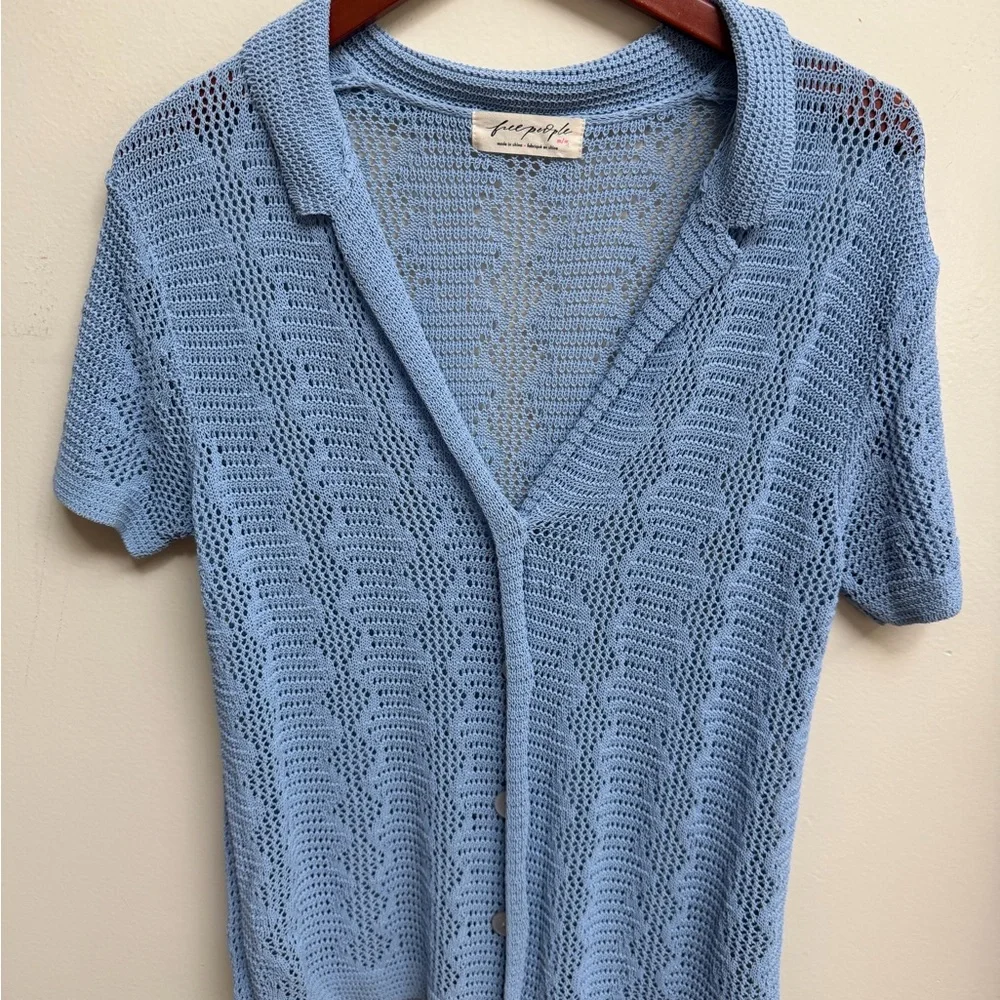 Free People Diamond Polo Short Sleeve Cardigan